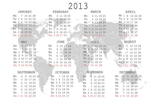Calendario 2013 con mapa del mundo
 - Foto, imagen