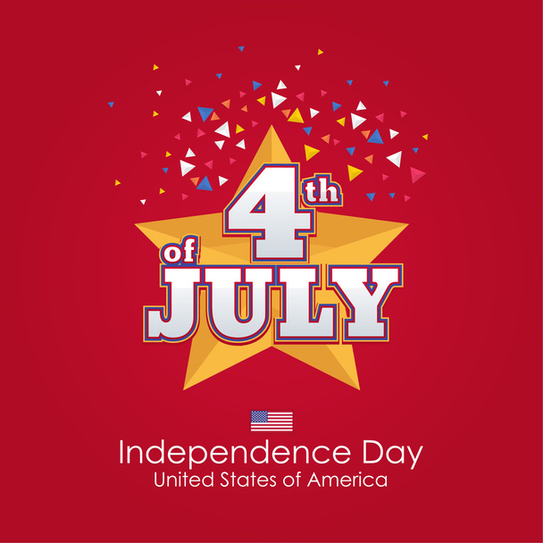 Amerikai Egyesült Államok stílusos szöveg július 4 boldog függetlenség napja design. Üdvözlő üzenet plakát, szórólap, kártya, piros színek háttér - Vektor, kép