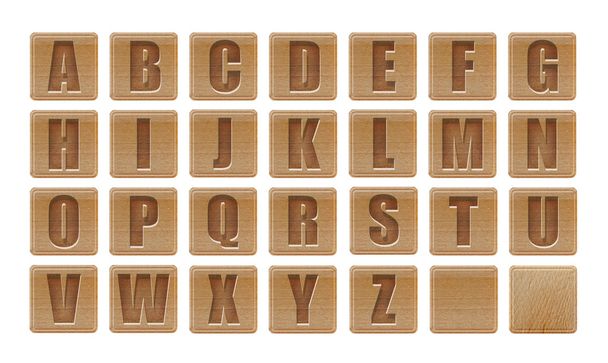 Litery alfabetu na drewnianych izolowane na białym - Zdjęcie, obraz