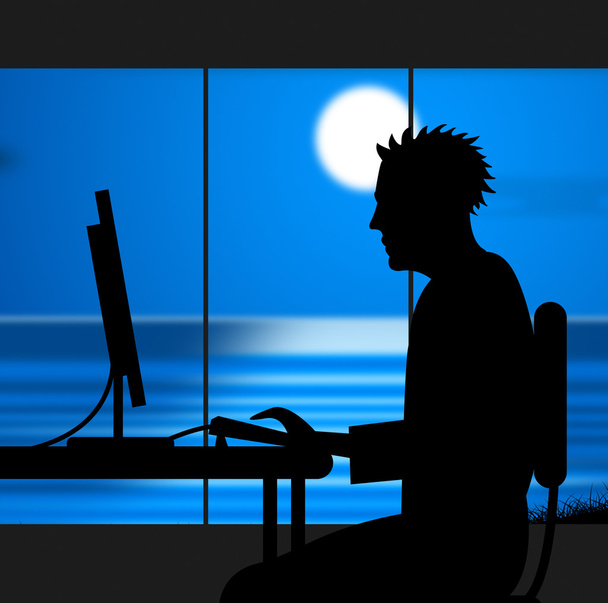 Working Late Indicates Nighttime Worker And Night - Photo, Image