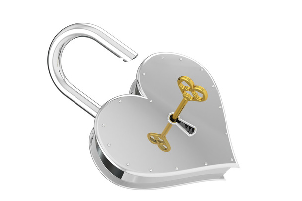 Kasteel in hart-vormige open sleutel. - Foto, afbeelding