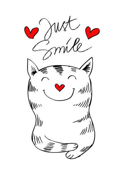 Cute cat with Lettering "just smile" - Zdjęcie, obraz