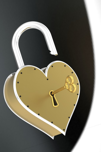 Castle in heart-shaped open key. - Foto, Imagen