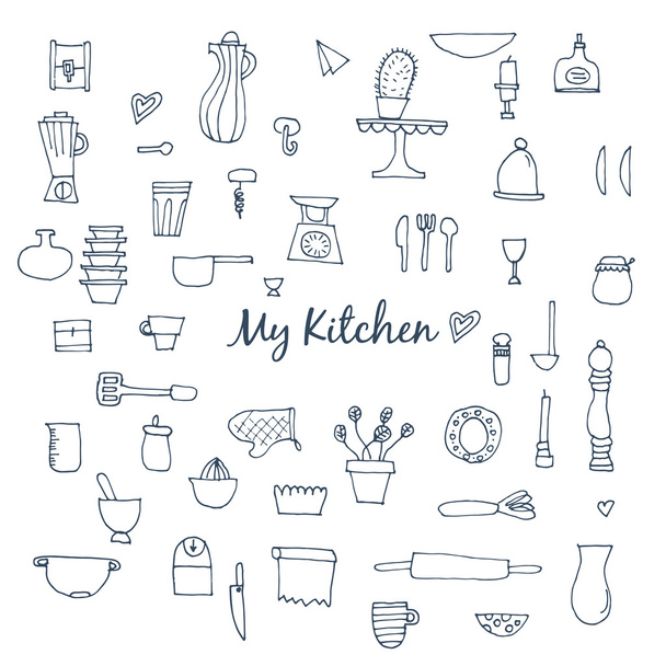 Set of hand drawn kitchen items for baking. - Διάνυσμα, εικόνα