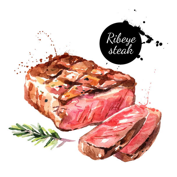 Watercolor ribeye steak.  - Vector, Image
