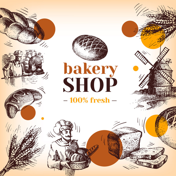 Vintage bakkerij schets - Vector, afbeelding