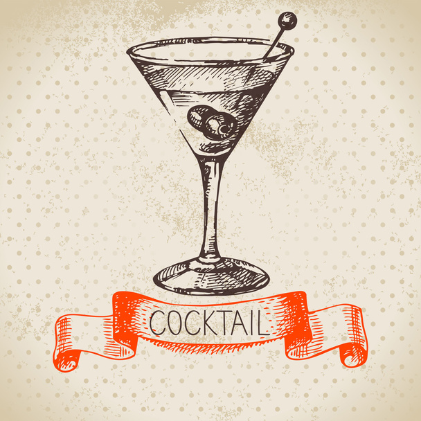 Cocktail de esboço desenhado à mão
 - Vetor, Imagem