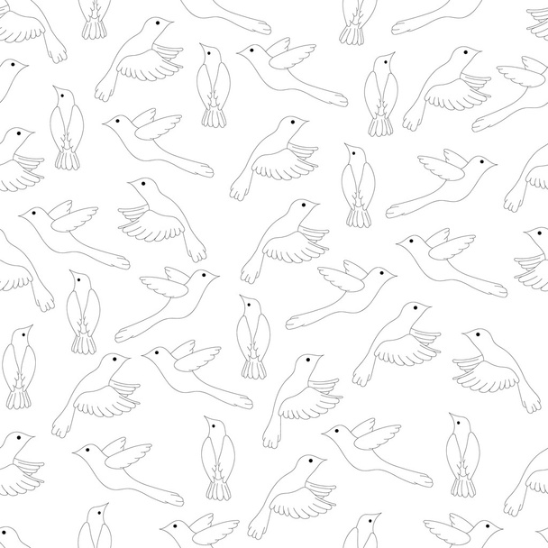 Doodle black and white birds seamless pattern - Vektör, Görsel