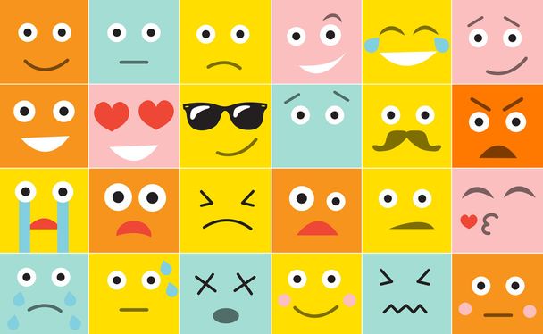 Quadratische Emoticons mit unterschiedlichen Emotionen setzen, Vektorillustration - Vektor, Bild