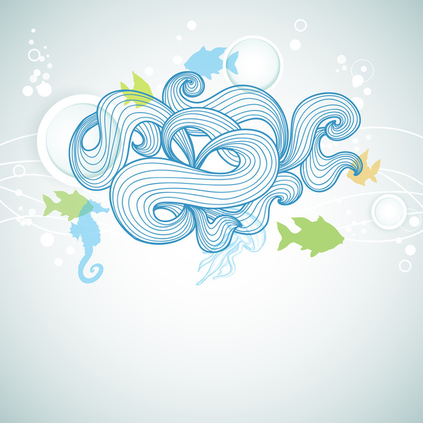 Abstract sea waves and marine life background - ベクター画像