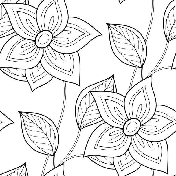 Seamless Monochrome Floral Pattern - Вектор,изображение