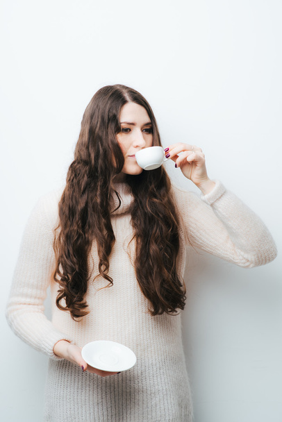 girl drinking coffee  - Photo, Image