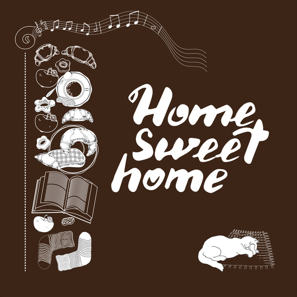 Calligraphic quote printable phrase 'Home sweet home' on brown  backdround. - Vector, Image