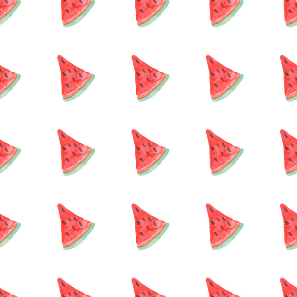 Naadloze, natuurlijke kleurenpatroon van rode rijpe watermeloen. Natuurlijke naadloze patroon van tuin markt vruchten - Vector, afbeelding