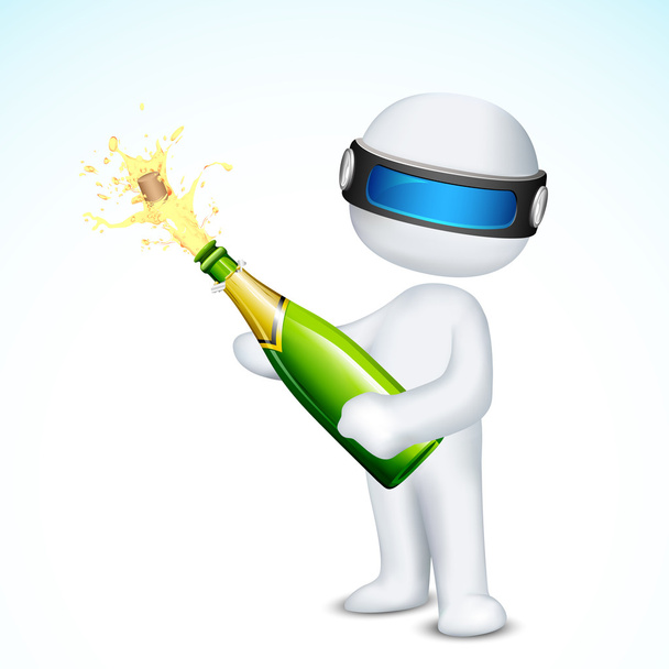 3D człowieka butelką szampana - Wektor, obraz