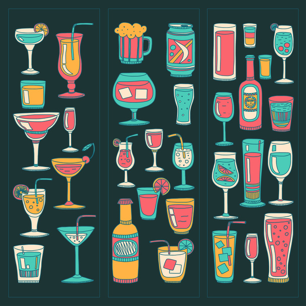 Juego de iconos de bebidas alcohólicas y cócteles - Vector, Imagen