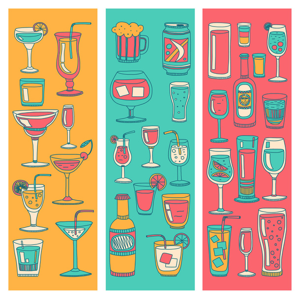Alkoholtartalmú italok és koktélok ikonkészlete - Vektor, kép