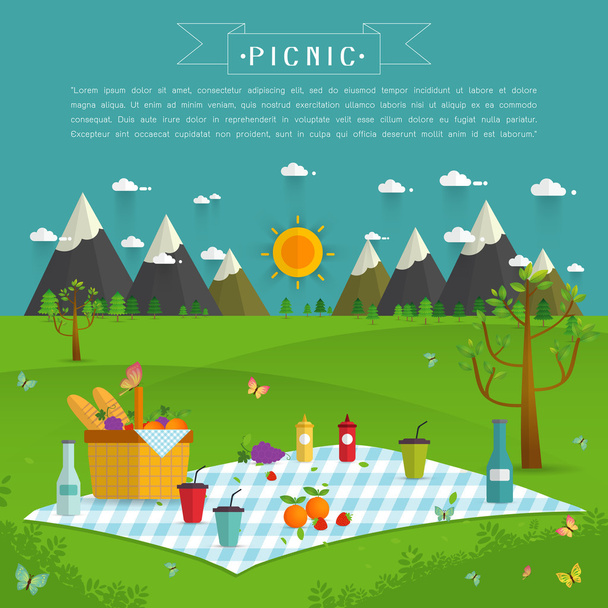 Outdoor picnic in Mountains - Vector, Image