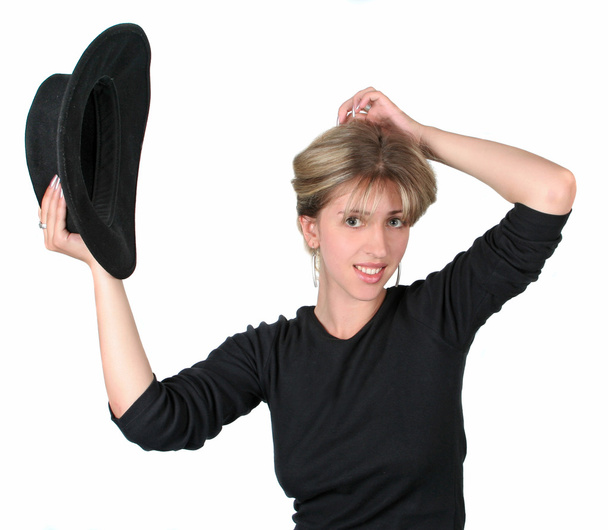Girl with black hat - Foto, Imagen