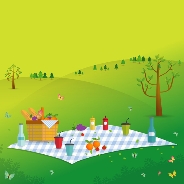 Outdoor picnic in Mountains - Vector, Image