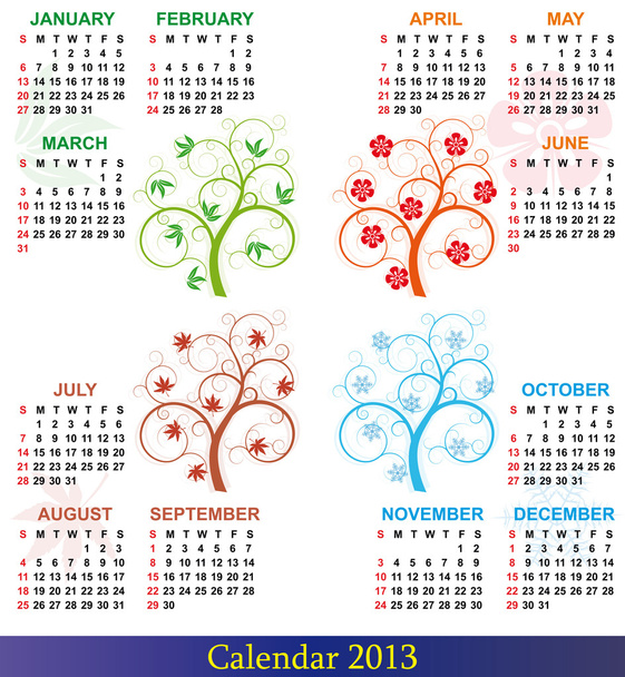 drzewo sezon kalendarz 2013 - Wektor, obraz