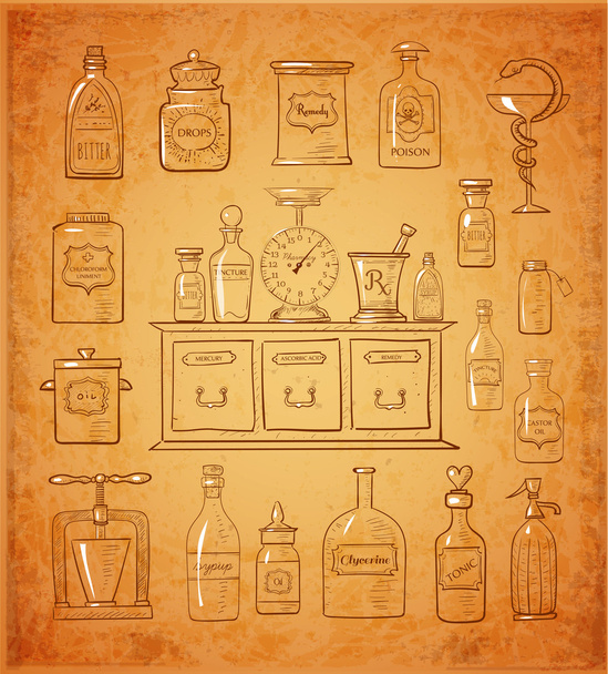 vintage drugstore objects - Vector, Image