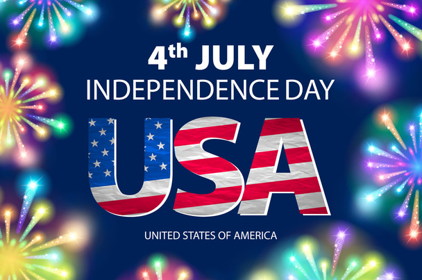 Giorno di indipendenza dello sfondo tipografico degli Stati Uniti. Fuochi d'artificio lucenti e posto per testo. vettore
 - Vettoriali, immagini