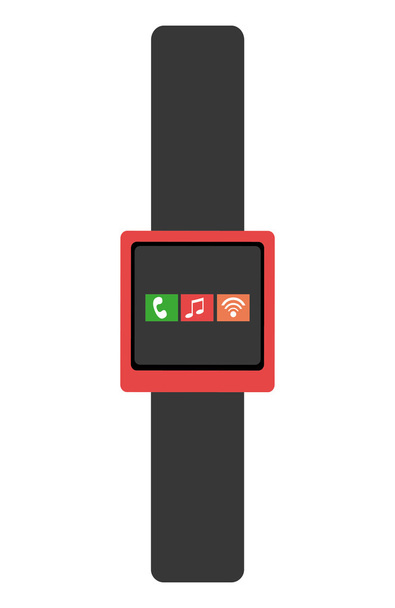 черные часы с красной рамкой и медиаиконкой, векторная графика
 - Вектор,изображение