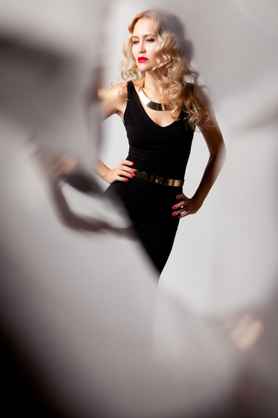 Beautiful woman model posing in elegant dress - Fotografie, Obrázek