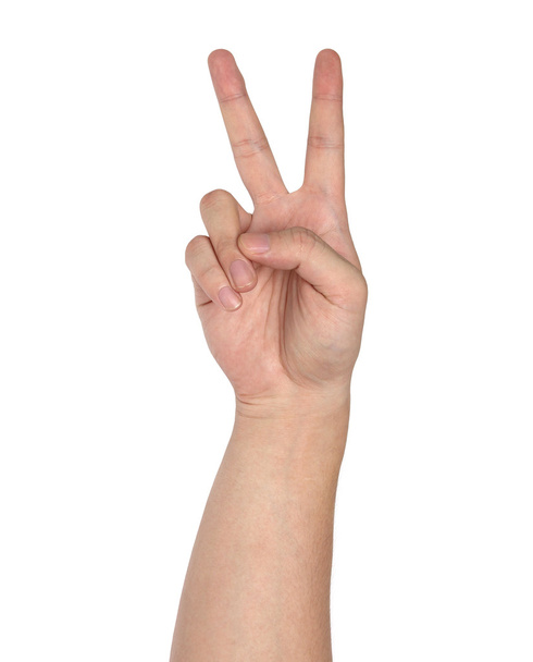 Victory hand sign isolated on white background - Foto, afbeelding