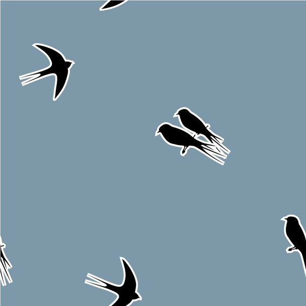 Padrão sem costura com pássaros engolir em um fundo azul
 - Vetor, Imagem