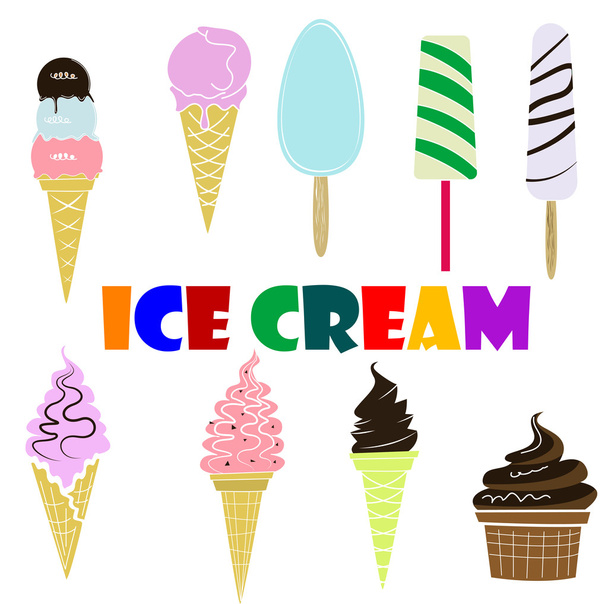 9 つのベクトル アイスクリーム アイコン集 - ベクター画像