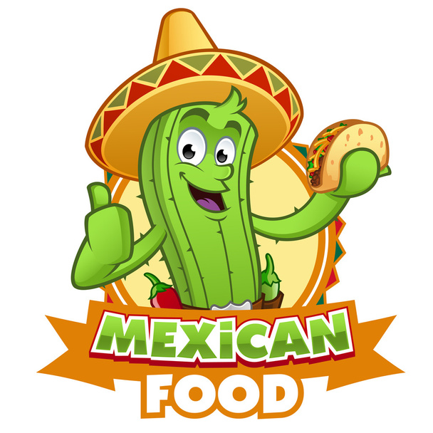 Sympathetic cactus with a Mexican taco - Vector, Imagen