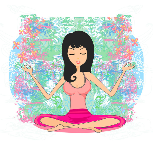 Yoga girl in lotus position - Vector, Image
