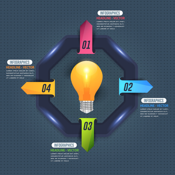 Bulb Theme, Infographics Template, Colorful Arrows - Vector, afbeelding