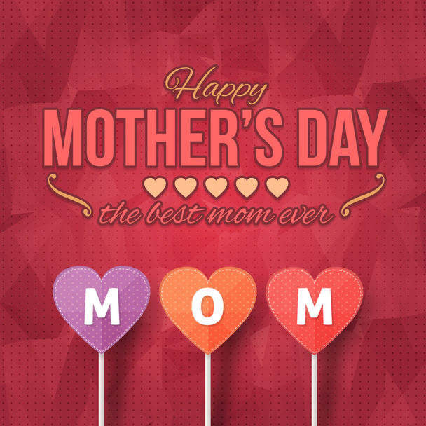 Χαρούμενη ημέρα της μητέρας χαμηλή πολυ καυτά χρώματα φόντο. Αναγγελία, ευχετήρια κάρτα και αφίσα μηνύματος εορτασμού, πρότυπο Φέιγ βολάν - Διάνυσμα, εικόνα