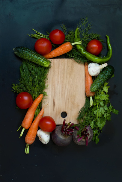 Frame with fresh organic vegetables and herbs - Photo, Image