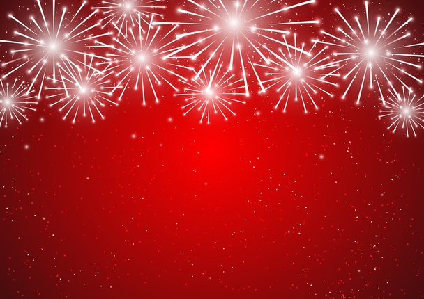 glänzendes Feuerwerk auf Rot - Vektor, Bild