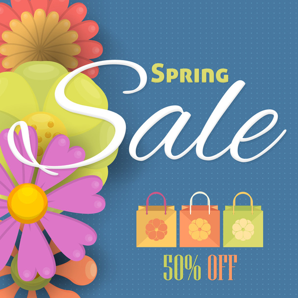 Flat Style Spring Season Sales Web Banner Vector Illustration - Вектор, зображення