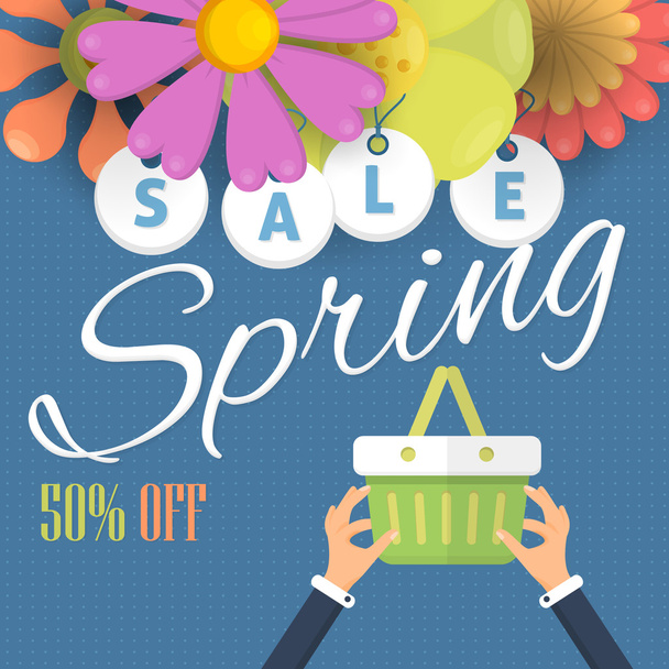 Flat Spring Sale Web Banner Design - Vector, afbeelding