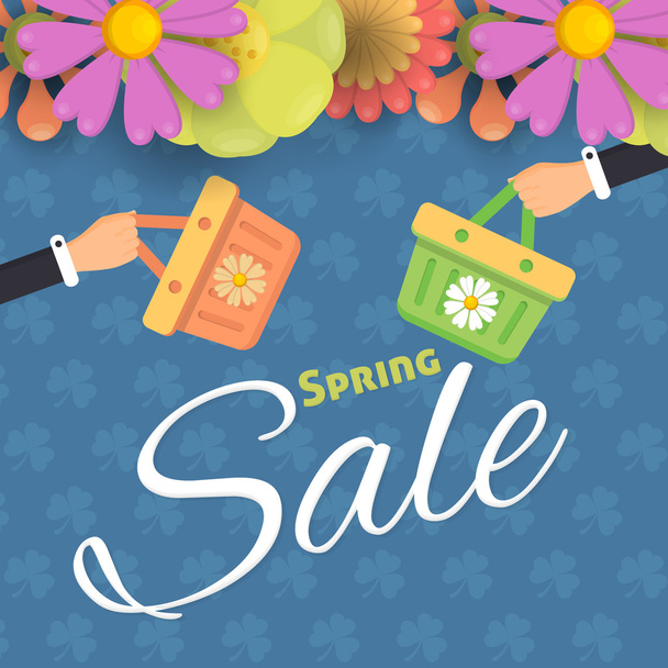 Flat Spring Sale Web Banner Design - Vector, Imagen