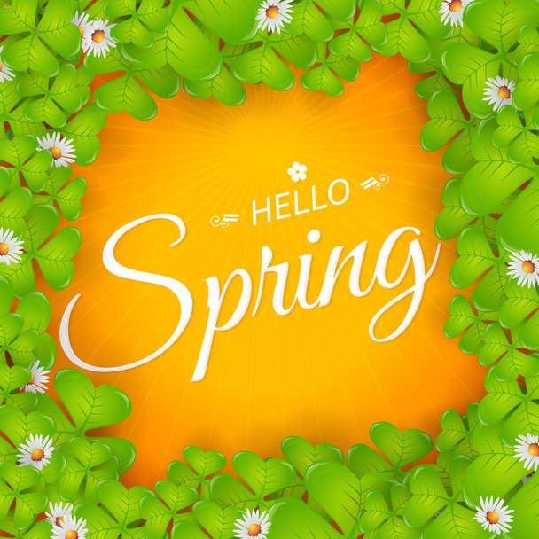 花フレームこんにちは春、広告、グリーティング カードまたはバナー ベクトル デザイン - ベクター画像