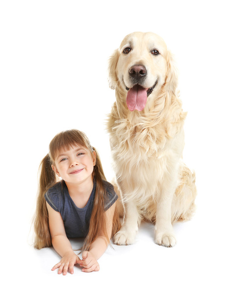 Little girl and big kind dog - Фото, зображення