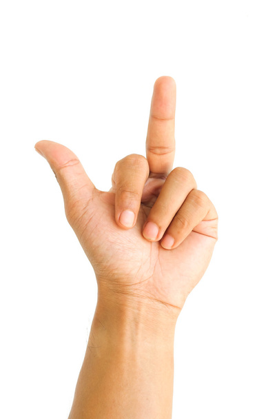 Hand zeigt Gesten Mittelfinger - Foto, Bild