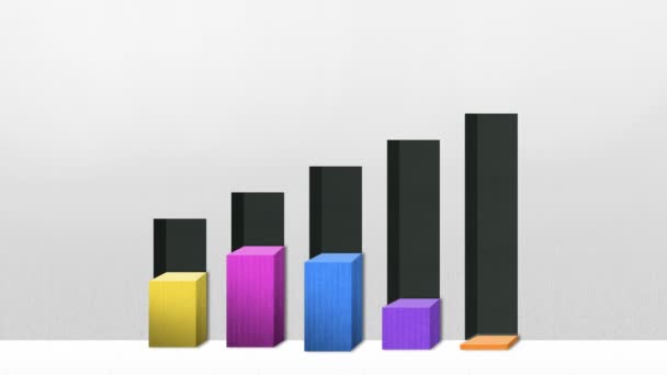 5つの3D正方形の棒のチャート、増加経済グラフ(アルファを含む)) - 映像、動画
