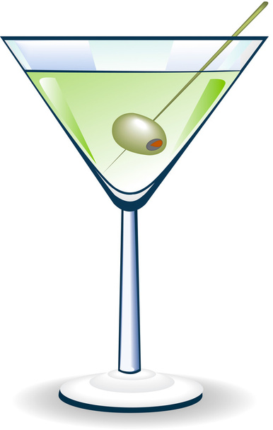 Illustrated image of martini glass with olive - Φωτογραφία, εικόνα
