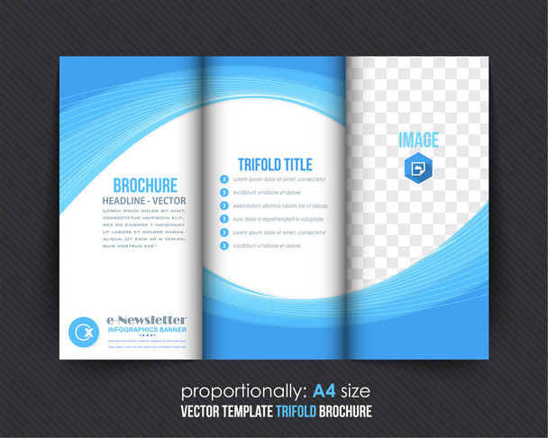 Brochure tricolore d'affaires de style de vagues de couleurs bleues, conception de vecteur de catalogue
 - Vecteur, image