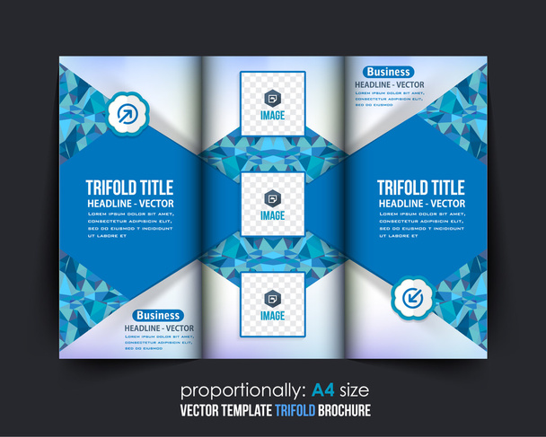 青い色ポリゴン幾何学要素スタイルビジネス三重パンフレットテンプレート。企業リーフレット、カバーデザイン - ベクター画像