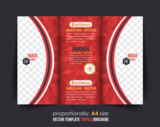 Piros színek sokszögű geometriai elemek üzleti háromrészes brosúra Stílussablon. Vállalati szórólap, borító - Vektor, kép