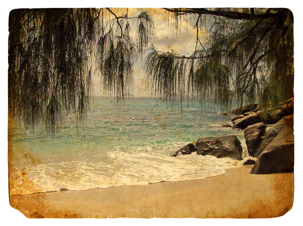 τροπικό τοπίο, οι Σεϋχέλλες. παλιά καρτ-ποστάλ - Φωτογραφία, εικόνα